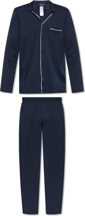 Hanro Night And Day Katoenen Pyjamaset met Knopen - Heren - Pyjama - Blauw - M - Katoen - Nachtkleding