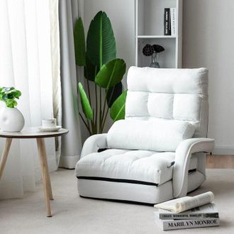 Costway Poltrona Divano, Sedia da Terra con Braccioli e Cuscino, 5 Livelli Regolabili, Multifunzione e Pieghevole, 173 x 69 x 12 cm, Bianco/Rosso/Blu (Bianco)