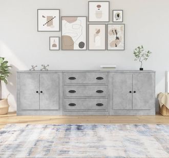 vidaXL Aparadores 3 Piezas Madera Contrachapada Gris Hormig&oacute;n Vidaxl