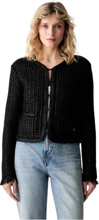 Karl Lagerfeld Gebreide Cardigan met Franjes - Dames - Vesten - Zwart - M - Katoen - Truien & Vesten