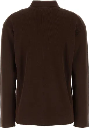 Miu Miu Womens Chocolate Wool Polo Shirt Cacao Exterior: Virgin Maglieria Sweater