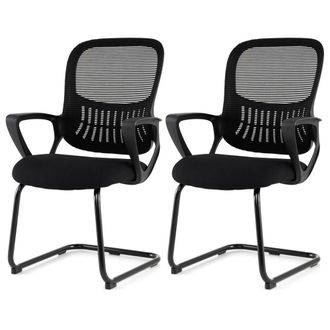 Costway Costway 2PCS Reception Chairs Office Guest Chairs w/Mesh Back & Storage Basket in Black