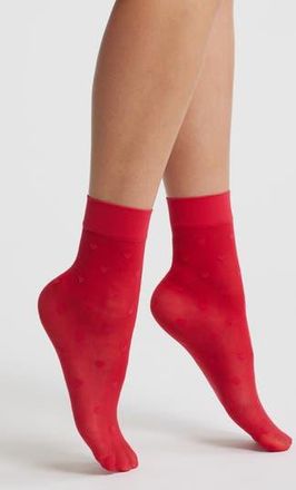 Nordstrom Heart Sheer Ankle Socks in Red Salsa at Nordstrom Rack, Size 9/11