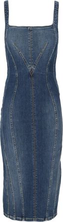 Elisabetta Franchi Denim Fitted Square Neck Day Dress