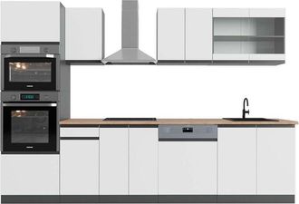 Vicco Mueble De Cocina R-line, Blanco/antracita, 300 Cm Con Armario Alto, Et Roble