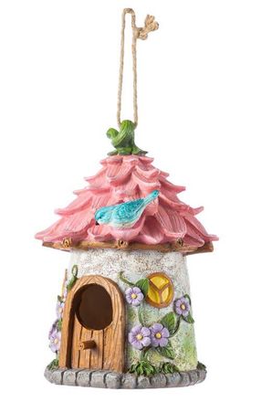 Glitzhome 9H Resin Colorful Roof Outdoor Garden Birdhouse in Pink at Nordstrom, Size Medium