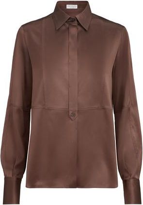 Brunello Cucinelli Satin shirt in Cocoa at Nordstrom, Size Xx-Large Eu