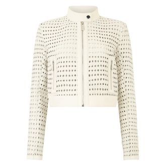Philipp Plein Weaved Leather Fitted Jacket - Dames - Jassen - Wit - Maat: XS Leer