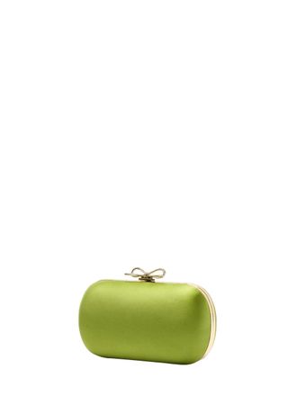 Self Portrait Crystal-Bow Satin Clutch - Green