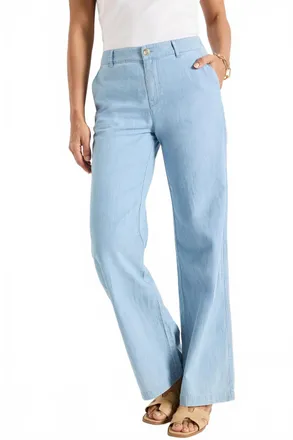 Nic+Zoe Denim Linen Wide Leg Pant In Mid Wash