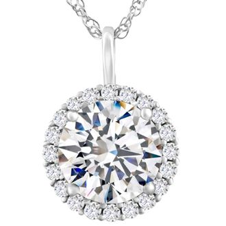 Pompeii3 Certified 3 1/2Ct Halo Diamond Pendant 14k Gold Womens Necklace Lab Grown