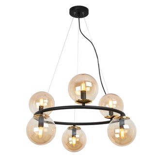 OEM L&aacute;mpara Colgante Aura Negra Y Dorada 6 Planas Pantalla Miel E14