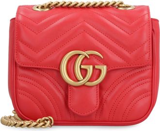Gucci Womens Marmont Mini Leather Shoulder Bag Red Lamb Handbags Hand