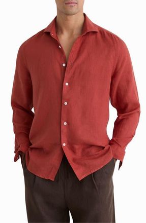Reiss Ruban Linen Button-Up Shirt in Brick Red at Nordstrom, Size Xx-Large