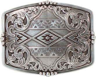 Nocona Belt Co. Mens Western Buckle with Floral Aztec Engraving and Stud Accents (Silver, 3 x 3-1/2), Silver
