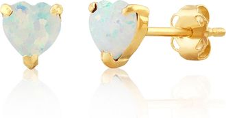 MAX + STONE 14K White or Yellow Gold 3 Prong Heart Shape Gemstone Stud Earrings