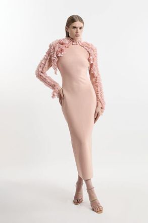Karen Millen Bandage Rosette Midi Detail Dress in Blush at Nordstrom, Size X-Small