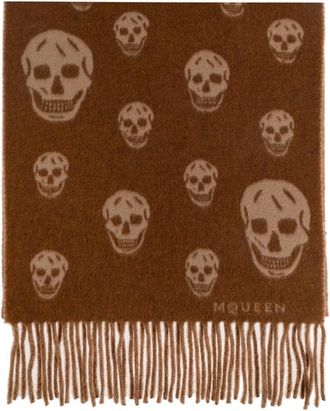 Alexander McQueen Sjaal met schedelmotief - Heren - Wintersjaals - Bruin - ONE Size - Wol - Accessoires