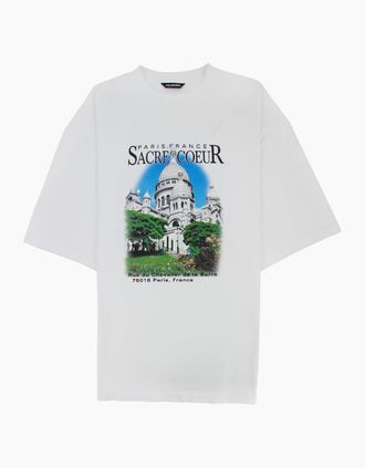 Balenciaga Mens Balenciaga Sacr&eacute;-Coeur Print Oversized T-shirt White - Size: 34