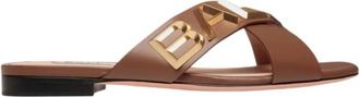 Bally Spell Leather Flat Slide Sandals, Brand Size 35 ( US Size 4.5 )