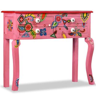 Berkfield Home Console Table Solid Mango Wood Pink Hand Painted