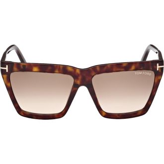 Tom Ford Eden 56mm Gradient Geometric Sunglasses in Dark Havana /Gradient Brown at Nordstrom Rack
