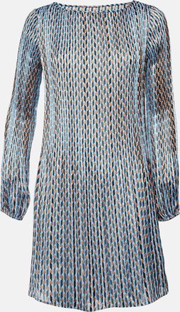 Maje Blue Geometric Print Lurex Plisse Rockilane Mini Dress