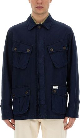 Fay Navy Blue Solid Shirt Collar Jacket