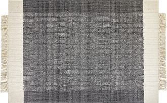 Beliani Alfombra De Lana Negro Blanco Crema 160 X 230 Cm Hecho A Mano Borlas Atlanti