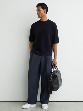 Reiss Navy Merino Wool Relaxed Knit T-shirt, Xxl