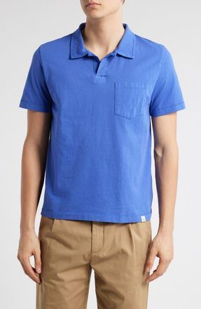 Merz b. Schwanen Classic Organic Cotton Jersey Polo with Pocket in Vintage Blue at Nordstrom, Size X-Large
