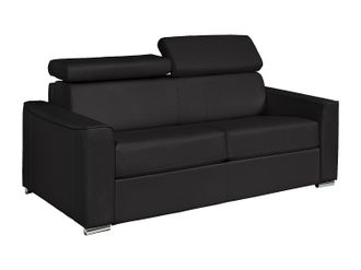 Vente-Unique Sof&aacute; cama de 3 plazas de apertura r&aacute;pida de cuero de b&uacute;falo negro - Cama de 140 cm - Colch&oacute;n de 18 cm - VIZIR