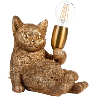 Beliani L&aacute;mpara De Mesa Con Tem&aacute;tica Animal L&aacute;mpara De Noche Con Forma De Gatito L&aacute;mpara De Lectura Para Dormitorio Dorado Zippy