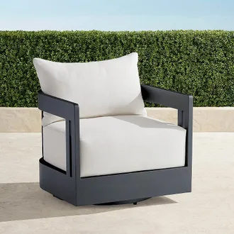 Frontgate Porticello Swivel Lounge Chair with Cushions in Matte Black Aluminum - Standard, Dune - Frontgate