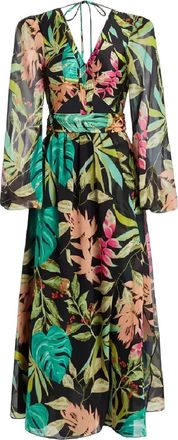 PatBo Tropicalia midi-jurk met bloemenprint - Zwart