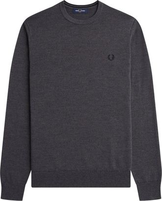 Fred Perry Klassieke trui met ronde hals - Heren - Ronde hals truien - Grijs - M - Katoen - Truien & Vesten