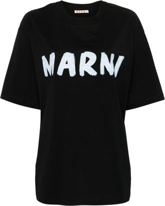 Marni logo-print cotton T-shirt - women - Cotton/Cotton - 38 - Black