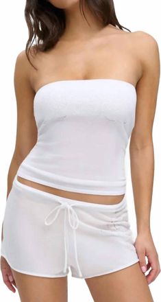 Frankies Bikinis Sophie Knit Mini Shorts In White Hibiscus
