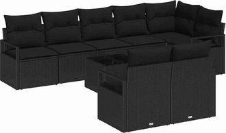 vidaXL Juego De Sof&aacute; Con Coj&iacute;n 9 Pcs Negro Rat&aacute;n Sint&eacute;tico Vidaxl