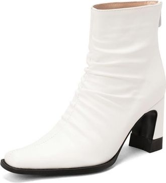 Generic Womens Fashion Square Toe Pleated Ankle Boots Block Heel Back Zipper Comfort Casual Winter Shoes (7.5,White)