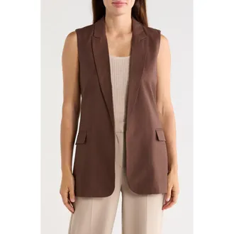 T Tahari Textured Peak Lapel Vest in Cocoa Bean at Nordstrom Rack, Size X-Small