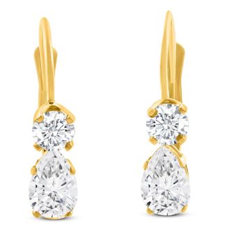 Pompeii3 1Ct TW Pear Shape Diamond Leverback Hoops Womens Earrings 14k Gold 1/2 Tall