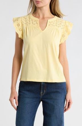 Lucky Brand Cap Sleeve Mixed Media Top in Sunlight at Nordstrom Rack, Size X-Small