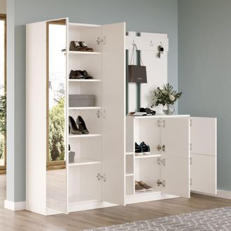 Dmora Recibidor Noviglio, Con Espejo, Perchero, 9 Estantes, 187x38x180h Cm Beige