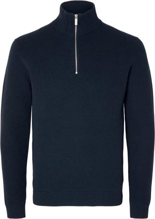 Selected Slhdane LS Knit Structure Half Zip - Heren - Truien - Blauw - Maat: 2XL Katoen