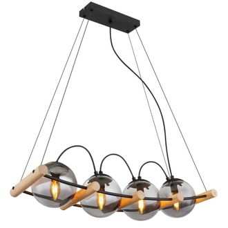 Netlighting Leona Bar Pendant Ceiling Light Matt Black Smoke Glass Shade 4x E27