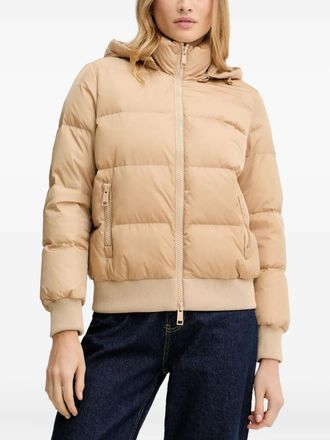 A|X Armani Exchange hooded logo-patch jacket - women - Polyamide/Polyester/Elastane/Polyamide/Duck Down/Duck Feathers - S - Neutrals