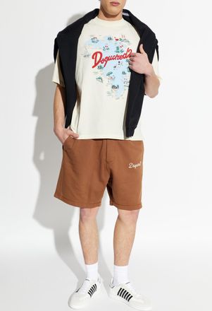 Dsquared2 T-shirt With A Colorful Print, Mens, Cream