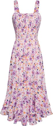Grace Karin Womens Elegant Summer Beach Maxi Floral Dresses Smocked A Line Strappy Dress Dual Layer Purple Flower XL