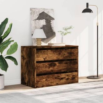 Berkfield Home Classic Corner Chest of Drawers Smoked Oak 80x41x58 cm Engineered Wood in Brown | Size: 80 x 41 x 58 cm
